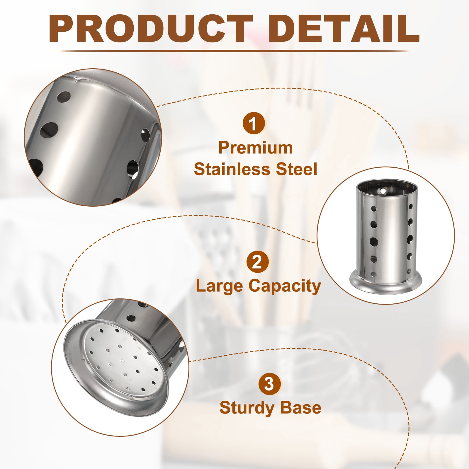 Stainless Steel Utensil Holder, Kitchen Cutlery Holder Round Hole Flatware Organizer for Forks Silver