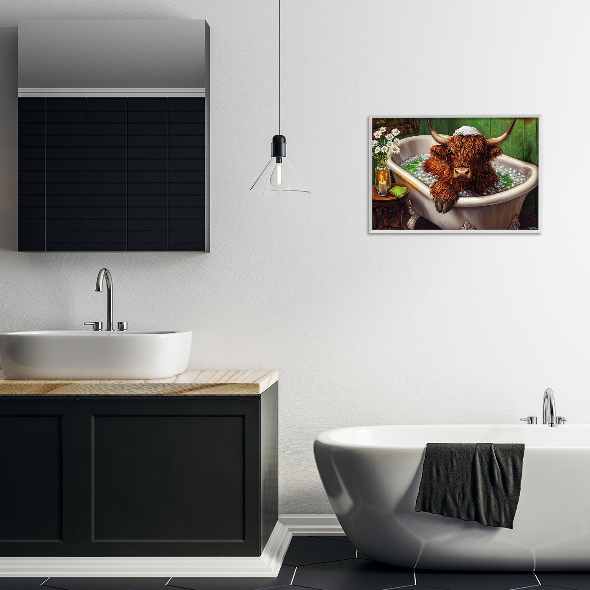 Highland in Candle Lit Bubble Bath White Framed Giclee Art, design by Momart