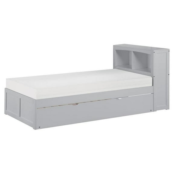 Lexicon Orion 88.5" Transitional Wood Twin Bookcase Bed with Trundle in Gray