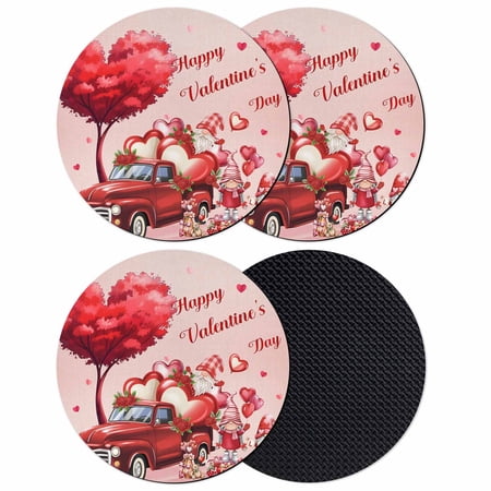 Pink Valentine s Day Coasters Set of 4 Absorbent Coasters for Drinks Love Heart Gnomes Truck Roses Coaster for Desk Coffee Table Protection Home Decor House Warming Gifts 4