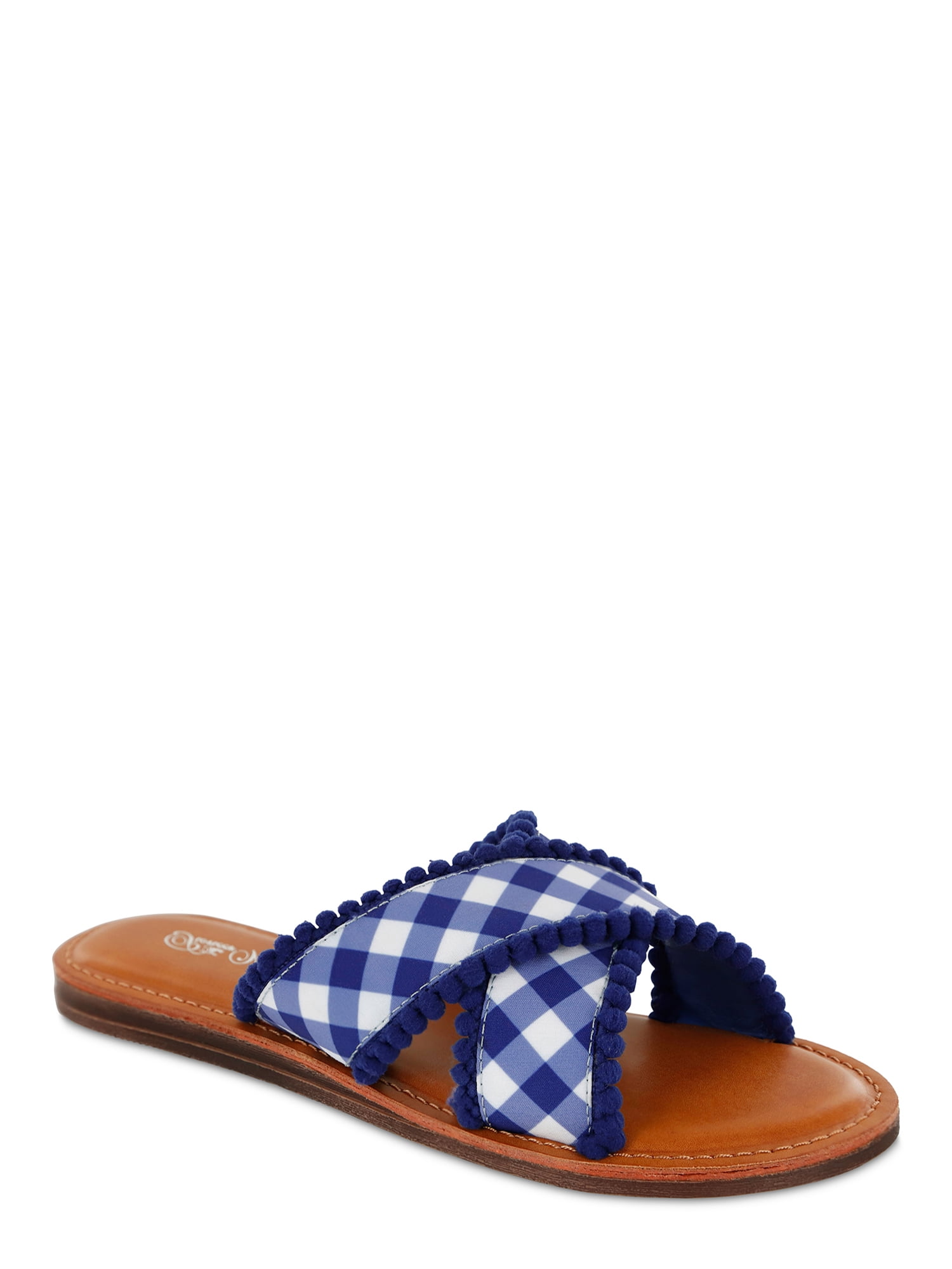 The Pioneer Woman Crossband Pom Pom Slide Sandals, Women's - Walmart.com