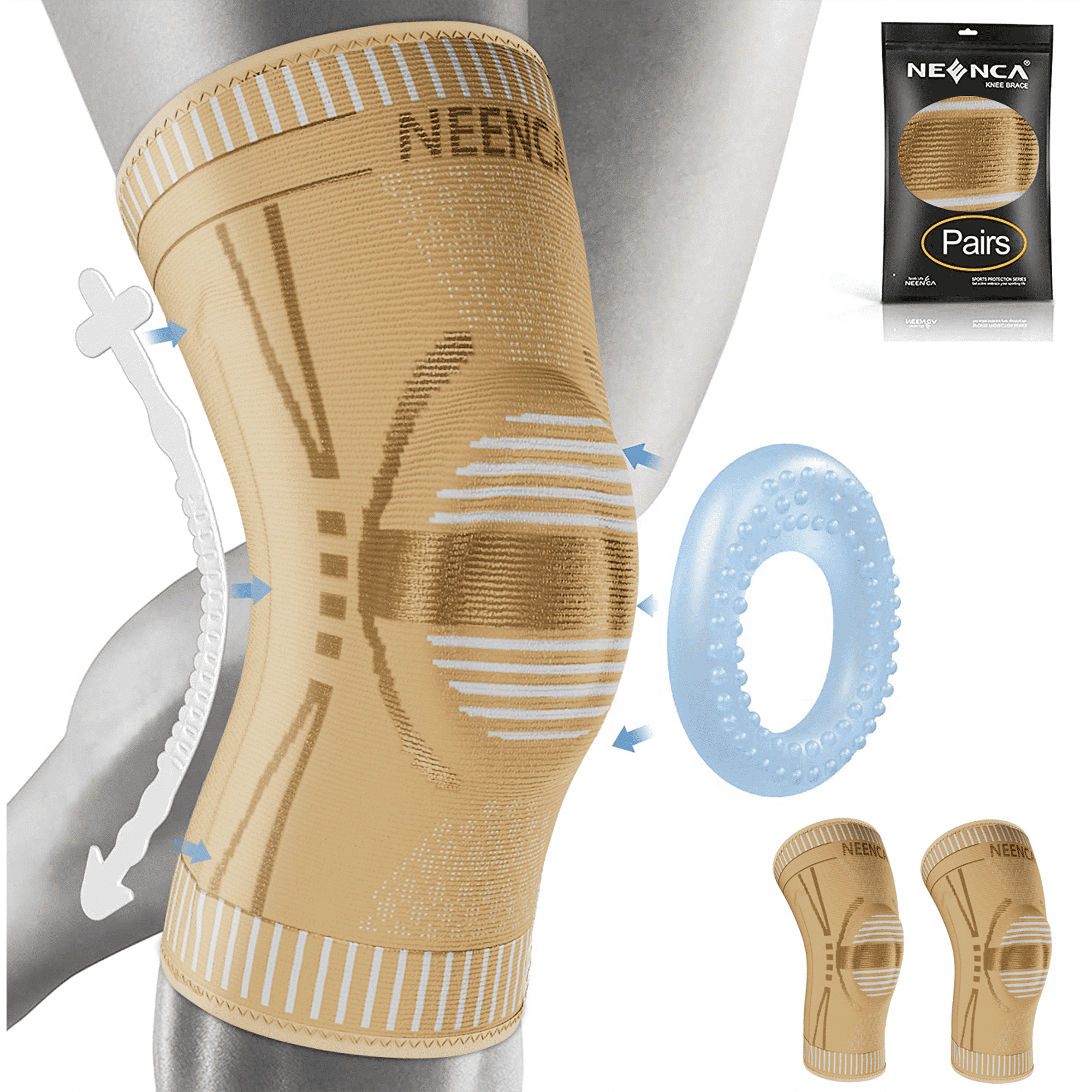 NEENCA 2Pcs Professional Knee Brace for Pain Relief, Medical Knee Support with Patella Pad & Side Stabilizers, Compression Knee Sleeve for Meniscus Tear, ACL, Joint Pain, Runner, Workout