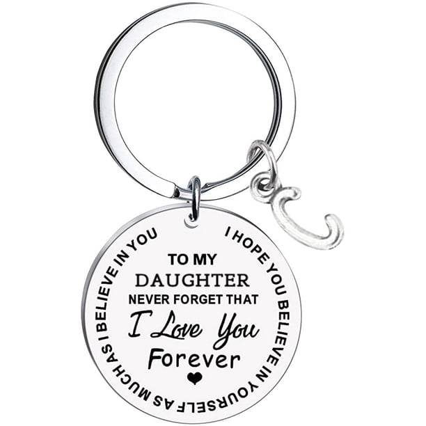 Llaveros para mujer, llavero de billetera, llavero de auto, llavero lindo para mi hija, llavero de acero inoxidable con mensaje inicial, apellido, 26 letras, llavero familiar inspirador, llavero con l