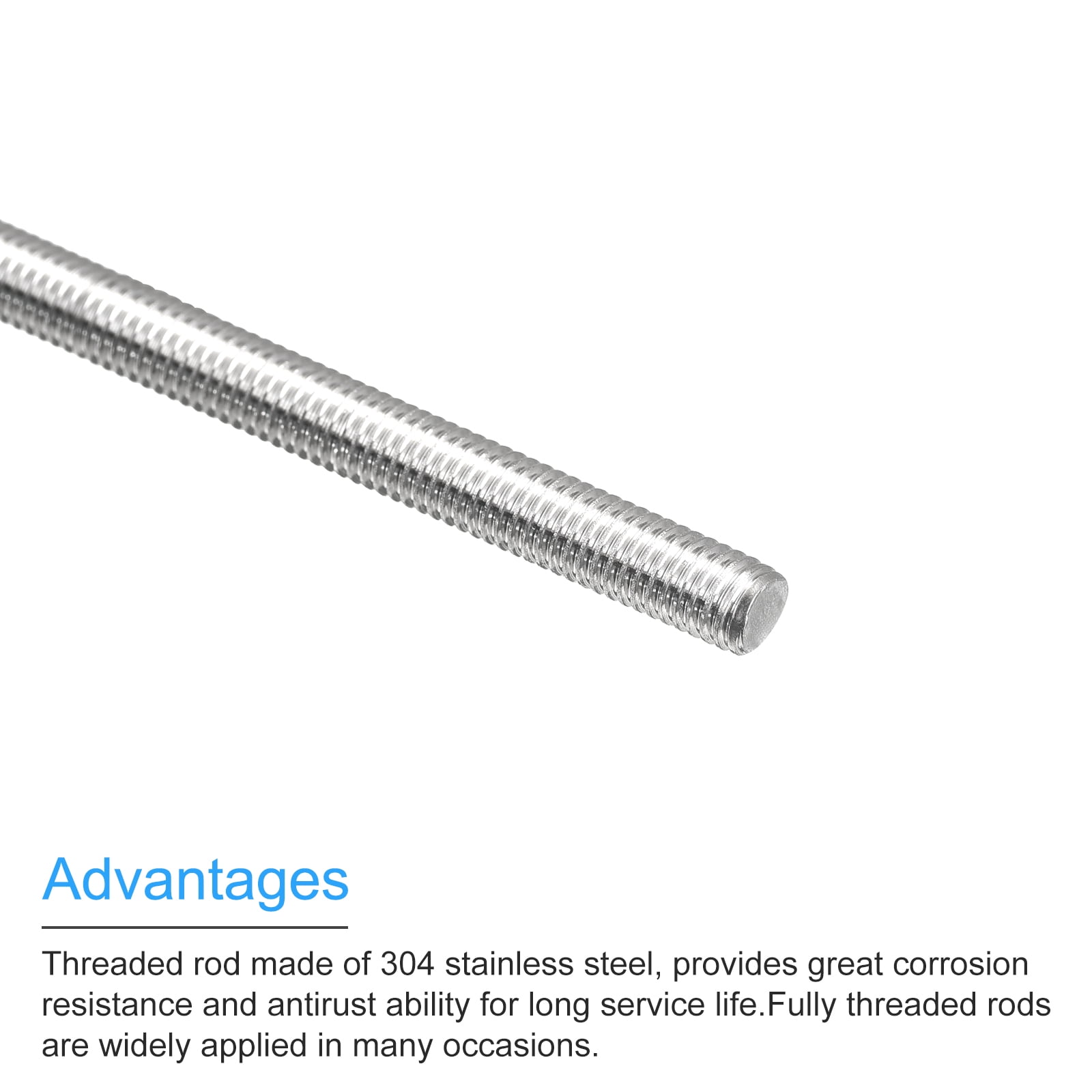 Fully Threaded Rod M5 x 500mm 0.8mm Pitch 304 Stainless Steel Right Hand 10pcs