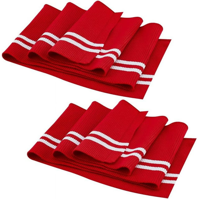 2 piezas de tela de canalé a rayas para puños de 5,5 x 37 pulgadas, color rojo, para cinturas, cuellos y puños. Material para ribetes con línea negra.