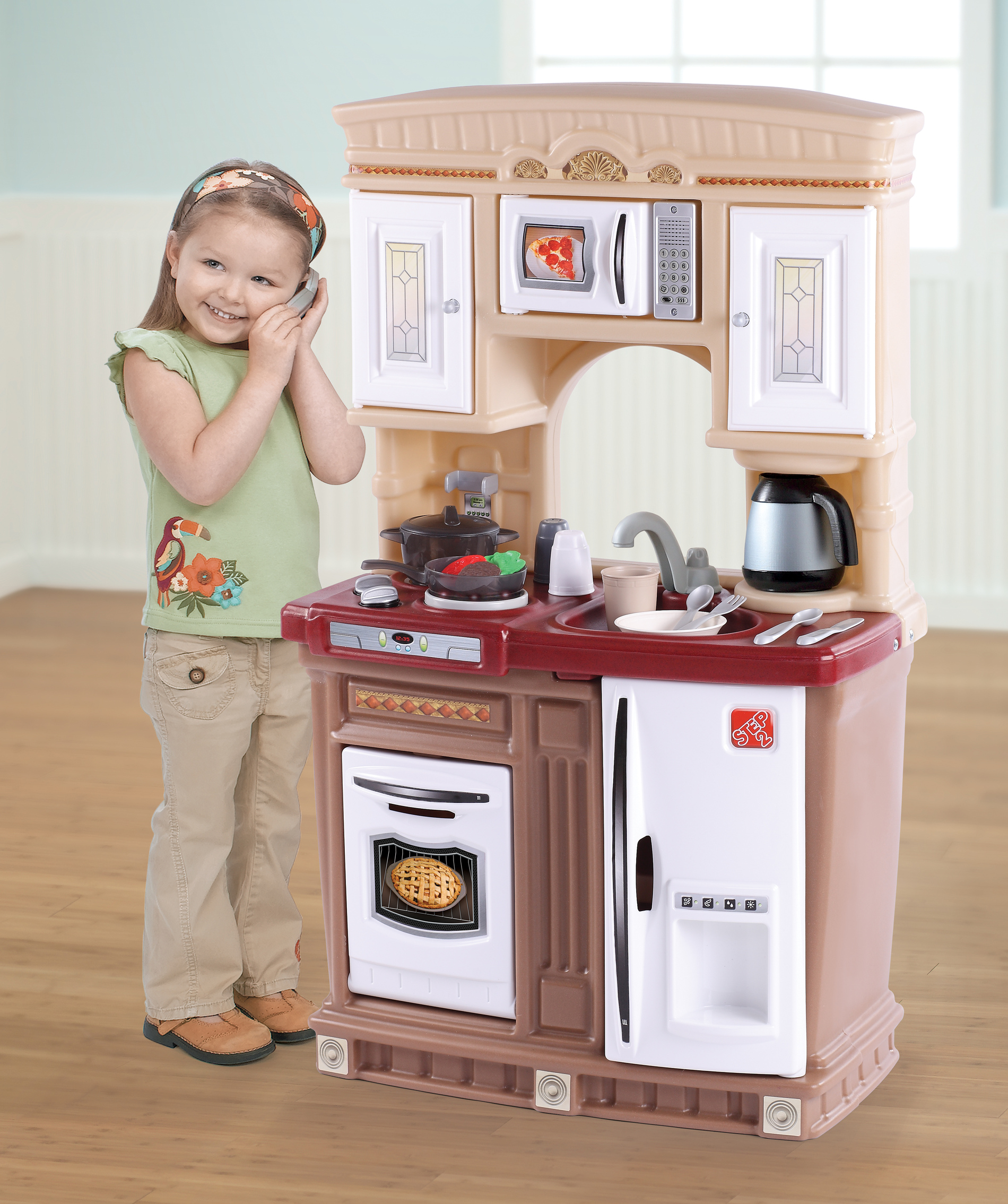 Step2 Lifestyle Fresh Accents Brown Toddler Plastic Kitchen with 30 Piece Kitchen Play Set - image 2 of 5
