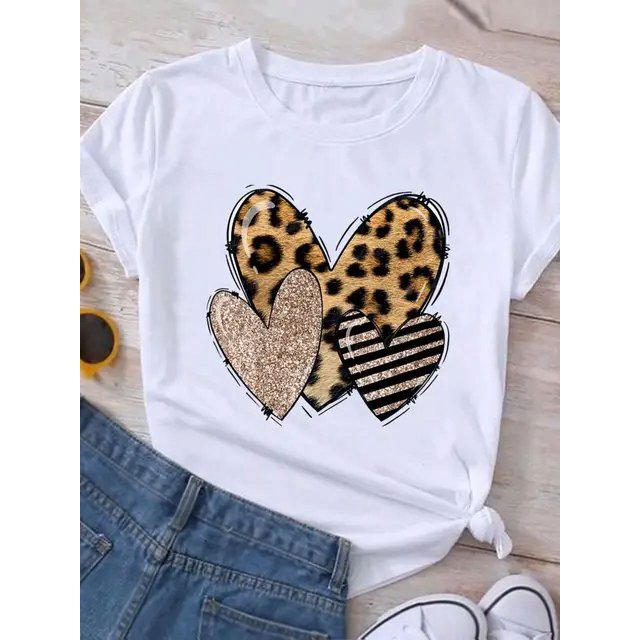 RWJDXD T-Shirt à Manches Courtes Col Rond pour Femmes, Motif Amour, Mode Décontractée, Respirant, Été 2024