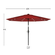 Pure Garden 10 ft Patio Umbrella with LED Solar Lights and UV 30+, Red