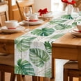 thumbnail image 5 of Green Monstera Leaves Table Runner 36 Inches, Grey Wooden Tropical Summer Botanical Bed Runner Dresser Scarves Tabletop for Indoor Outdoor Parties/Ceremony/Banquet, 13"x 36", 5 of 9