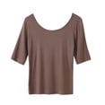 thumbnail image 2 of YHAJDS Basic Tees for Women 3/4 Sleeve Round Neck Solid Color Casual Top For Layering, 2 of 4