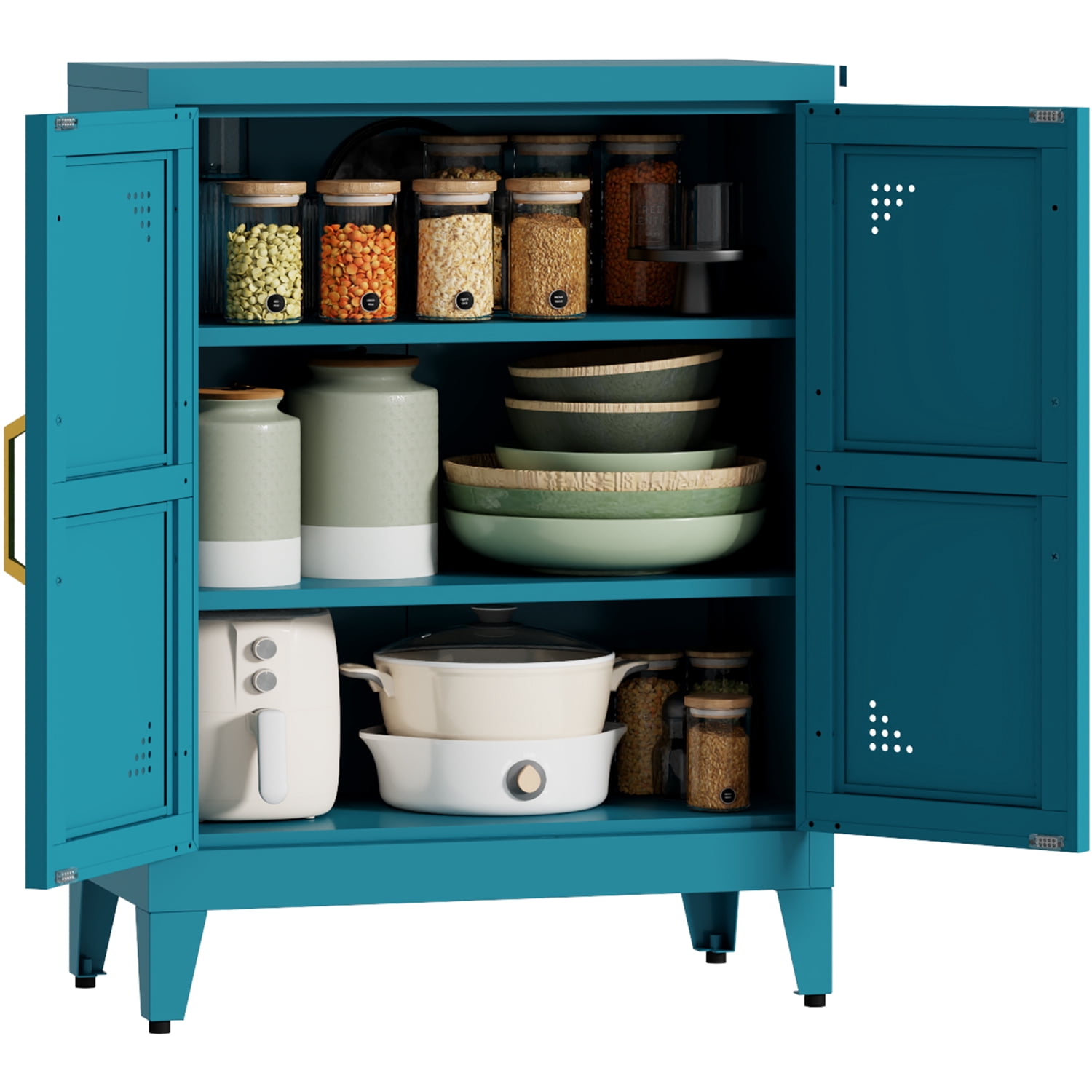 JHYKFG 32"Metal Bathroom Storage Cabinet,Freestanding Sideboard with 2 Adjustable Shelves for Small Spaces, Living Room, Hallway, Dining Room,Blue