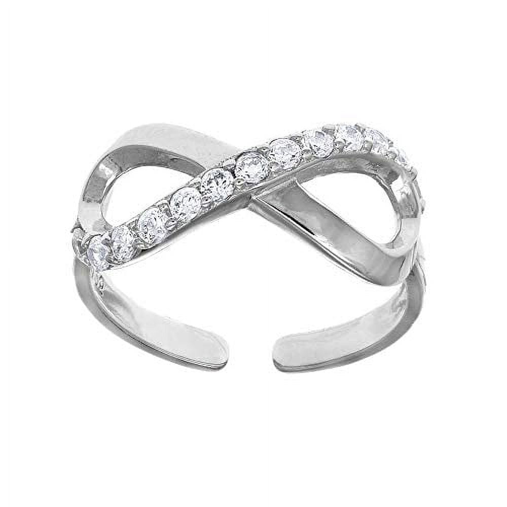 JewelStop 925 Sterling Silver CZ Infinity Crossover Adjustable Toe Ring