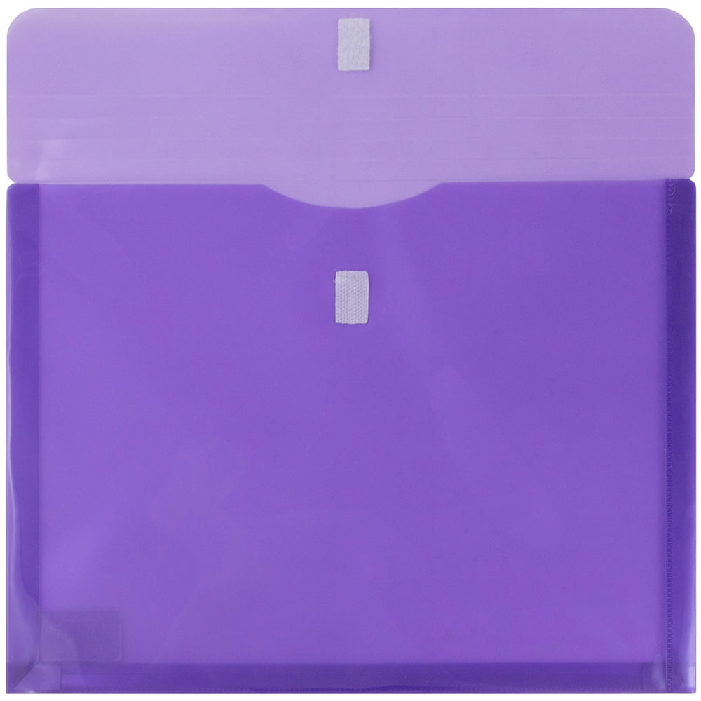 JAM Paper Plastic Hook and Loop Envelopes, 9.75 x 13, Purple, 1in Expansion, 12 per Pack