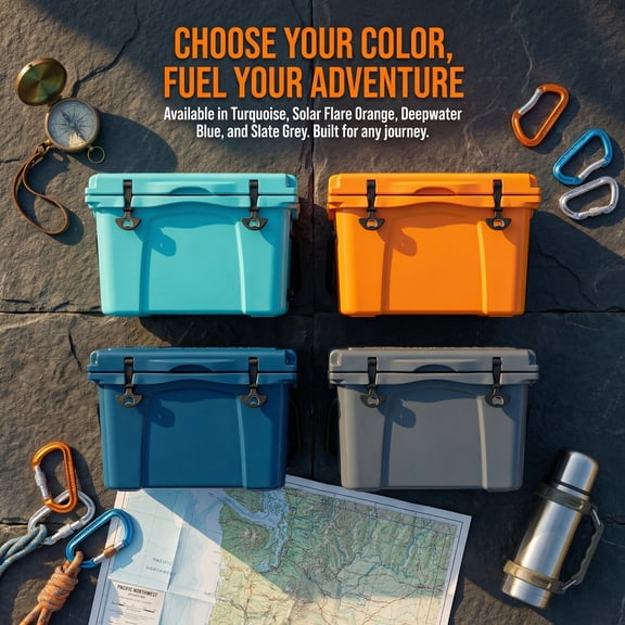 25QT Portable Insulated Hard Cooler | 5-7 Day Ice Retention, Built-in Bottle Opener/Cup Holder/Forming Ruler for Travel, Beach, Camping, Fishing