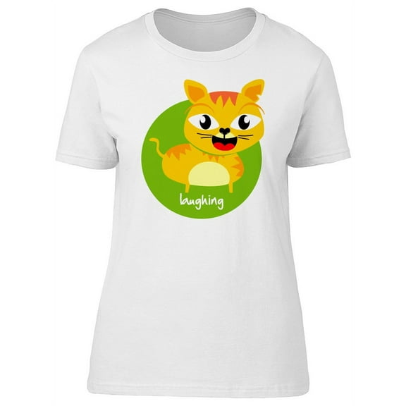 Cute Cat Laughing Cartoon T-Shirt Women -Image by Shutterstock, Female Large