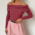 thumbnail image 1 of RXIRUCGD Chandail Tricoté à Manches Longues et Épaules Dénudées pour Femmes, Col Rond, Automne/hiver 2024, Rouge, Taille : m, 1 of 5