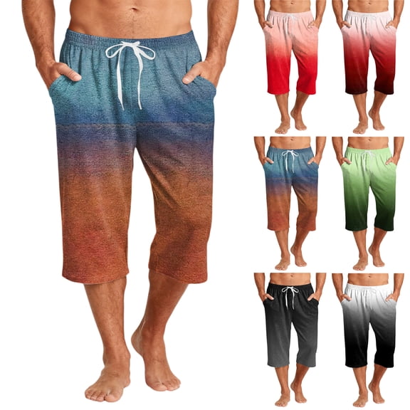 JoveMarine Men's Hawaiian Gradient Print Drawstring Shorts, 7/8 Length Casual Beach Shorts for Summer Vacation, Parties and Daily Wear Black L
