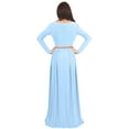 thumbnail image 5 of KOH KOH Long Sleeve Modest Fall Winter Evening Flowy Empire Waist Full Floor Length Cocktail Formal V-Neck Tall Maxi Dress Gown Abaya For Women Sky Baby Light Blue Small US 4-6 NT021, 5 of 6