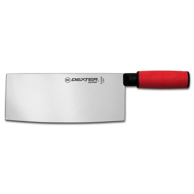 Couteau de Chef/cook's Chinois 8 Pouces avec Manche en Caoutchouc Rouge, Acier à Haute Teneur en Carbone