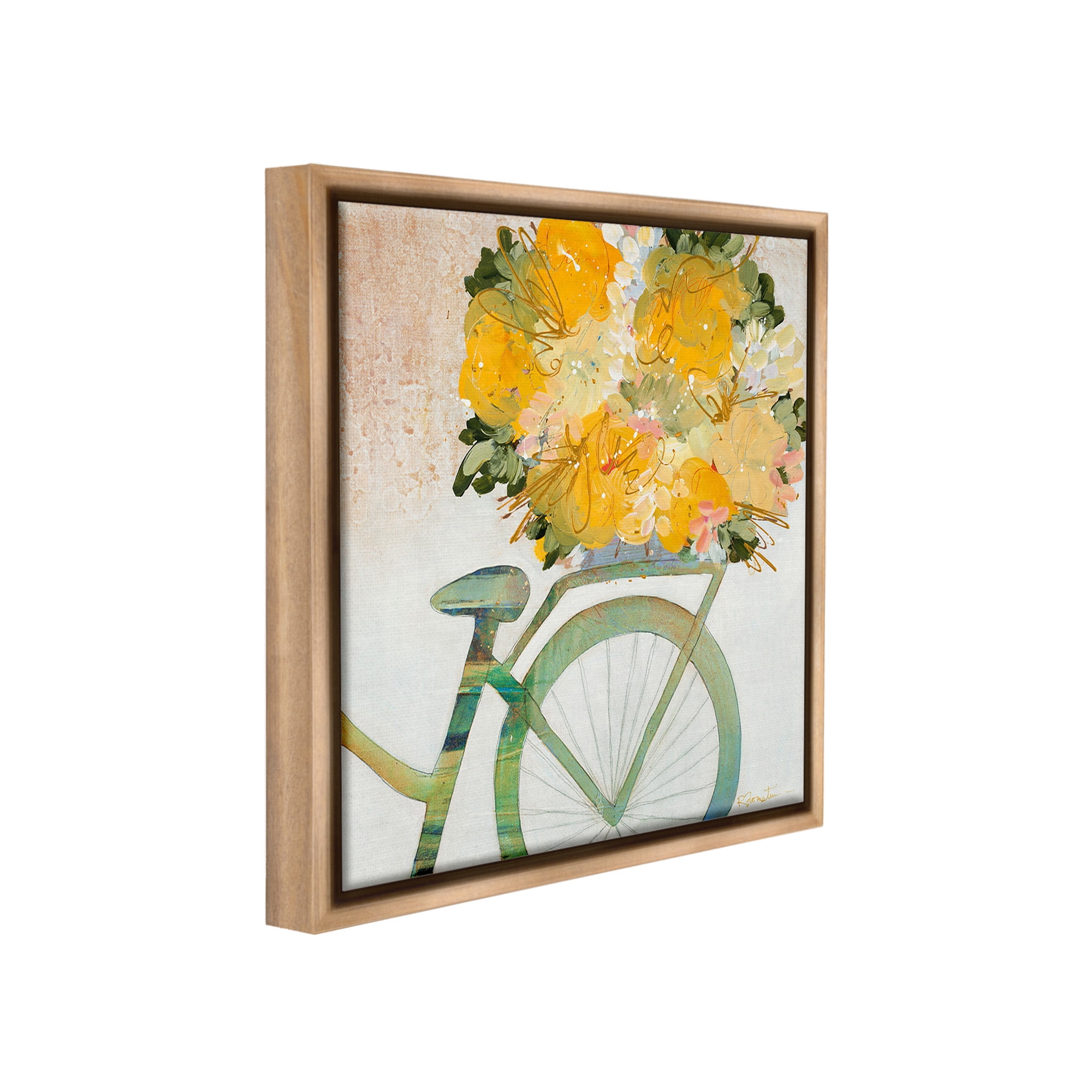 Stupell Industries Bicycle with Abstract Florals Botanical & Floral Painting Brown Floater Framed Canvas Art Print Wall Art, 18 x 18