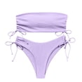 thumbnail image 4 of DHFJKG Womens Bikini Set Solid Color Two Piece Swimsuit Strapless Top With Side Drawstring Thong Bottoms Summer Pool Party Outfit Trendy Beachwear, 4 of 4