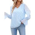 thumbnail image 3 of Txlixc Camisa de chiffon de encaje femenino casual suéter básico de manga larga con cuello V sólido y expansión, adecuado para la calle del Club Txlixc  moda, 3 of 7