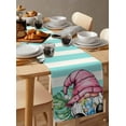 thumbnail image 3 of Pink Gnomes Summer Burlap Cotton Table Runner 14x72 Inches Long, Tropical Leaves Aqua Stripes Farmhouse Table Runners, Outdoor Dining Tablecloths Decor for Baby Shower/Party/Wedding, 3 of 6