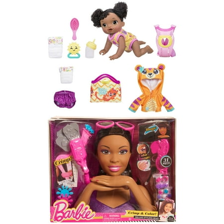 Baby alive baby go bye bye african american + Barbie crimp and color styling head, african american