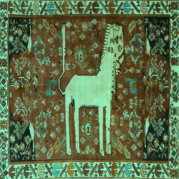 Ahgly Company Indoor Square Animal Turquoise Blue Traditional Area Rugs, 4' Square