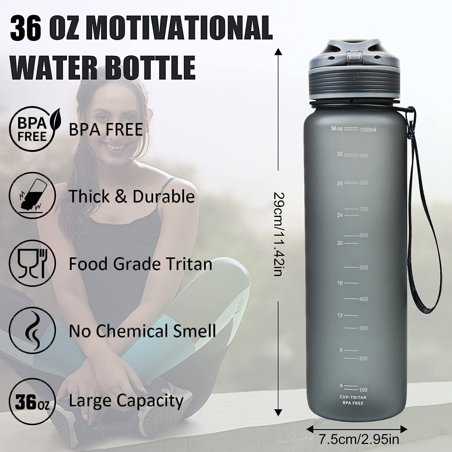 Letsfit Sports Water Bottle Carry Loop Leakpoof and Dustproof Cap 21oz Bottle for Outdoor Hiking Camping Travel BPA-Free Tritan Plastic Water Bottle with Locking Flip-Flop Lid 