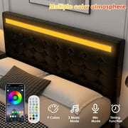 Homfa Queen Floating Bed with Lights, LED Platform Bed Frame with Under Bed Storage, PU Leather Adjustable Tufted Upholstered Bed, Black