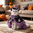 thumbnail image 5 of Halloween Cat Witch with Adjustable Cloak, Black and Purple Wizard Cape with Pumpkin Ornament and Hat for Medium Large Cats, Pet Apparel and Accessories, 5 of 5