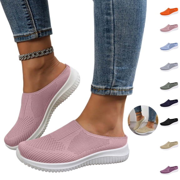 Mfakffe Orthopedic Shoes for Women Mesh Breathable Non Slip Sneakers Arch Support Casual Walking Shoes Comfy Slip on(Pink)