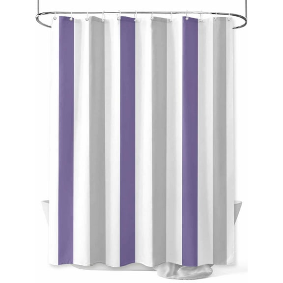 Striped Shower Curtain, Purple Gray Bathroom Decor Curtains Set with Hooks, Waterproof Fabric Home Accessories, 72X 96 Inch Extra Long