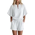 thumbnail image 3 of Bovxnpu Women's 2 Piece Outfits V Neck Short Sleeve Loose Summer Top Shorts Set, 3 of 7