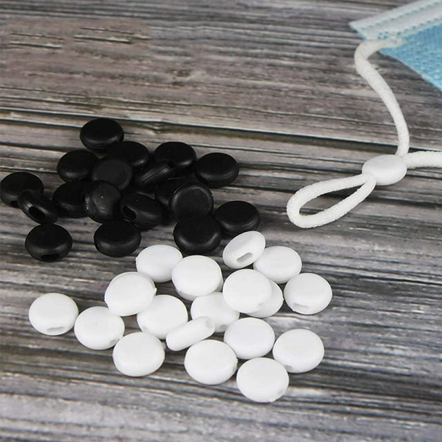 200PCS Cord Locks Silicone Toggles for Drawstrings, Elastic Cord Rope Adjuster Non-Slip Stopper, Round Adjustment Buckle Soft Silicone Accessories Perfect for Fixed and Removable(White+Black)