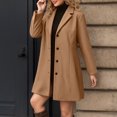 thumbnail image 2 of Duqingm Womens Winter Women's Trendy Lapel Collar Double Breasted Wool Blend Coats Winter Pea Overcoat Pocketed Outwear with Belt Coffee,L, 2 of 5
