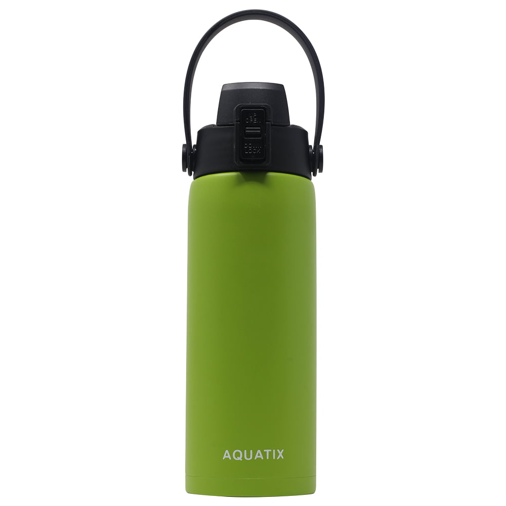 Lime Green, 21 Ounce New Aquatix Pure Stainless Steel Double Wall Vacuum Insulated Sports Water Bottle Convenient Flip Top Cap with Removable Strap Handle Keeps Drinks Cold 24 hr/Hot 6 hr