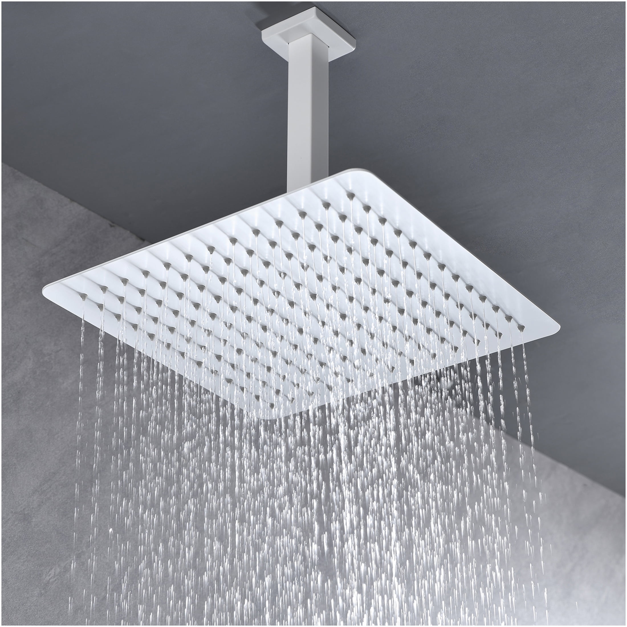 JERFIT Ultra-Thin 12 Inch Rain Shower Head High Pressure, 304 Stainless Steel Square Showerhead with Self-Cleaning Nozzles, Tool-Free Installation, Full Body Coverage, White