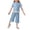 Blue, variant on BLTIBY Girls Summer 2 Piece Outfits Cute Bows Ruffle Ribbed Short Sleeves Tops and Wide Leg Capri Pants Clothing Sets Gray 7-8 Years