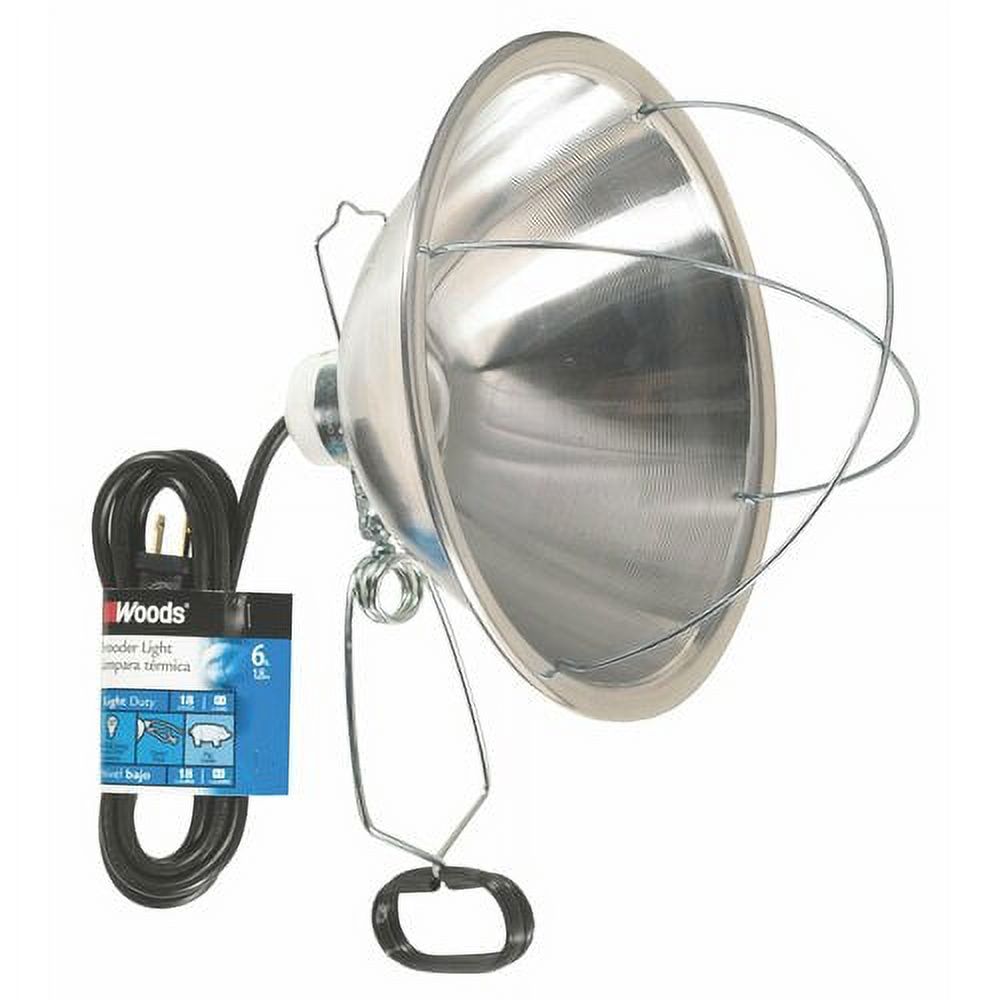 Woods 166 6' Silver SJTW Brooder Light with Clamp and Bulb Guard