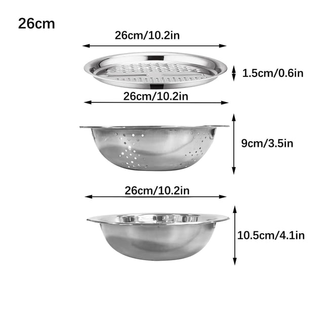 Containers for Food, Mixing Bowl Set, Multifunctional Stainless Steel Basin 2024 New Colander Strainer Set 3 in 1 Graters Cheese Grater Maker Bowl Basin Food Graters with Container