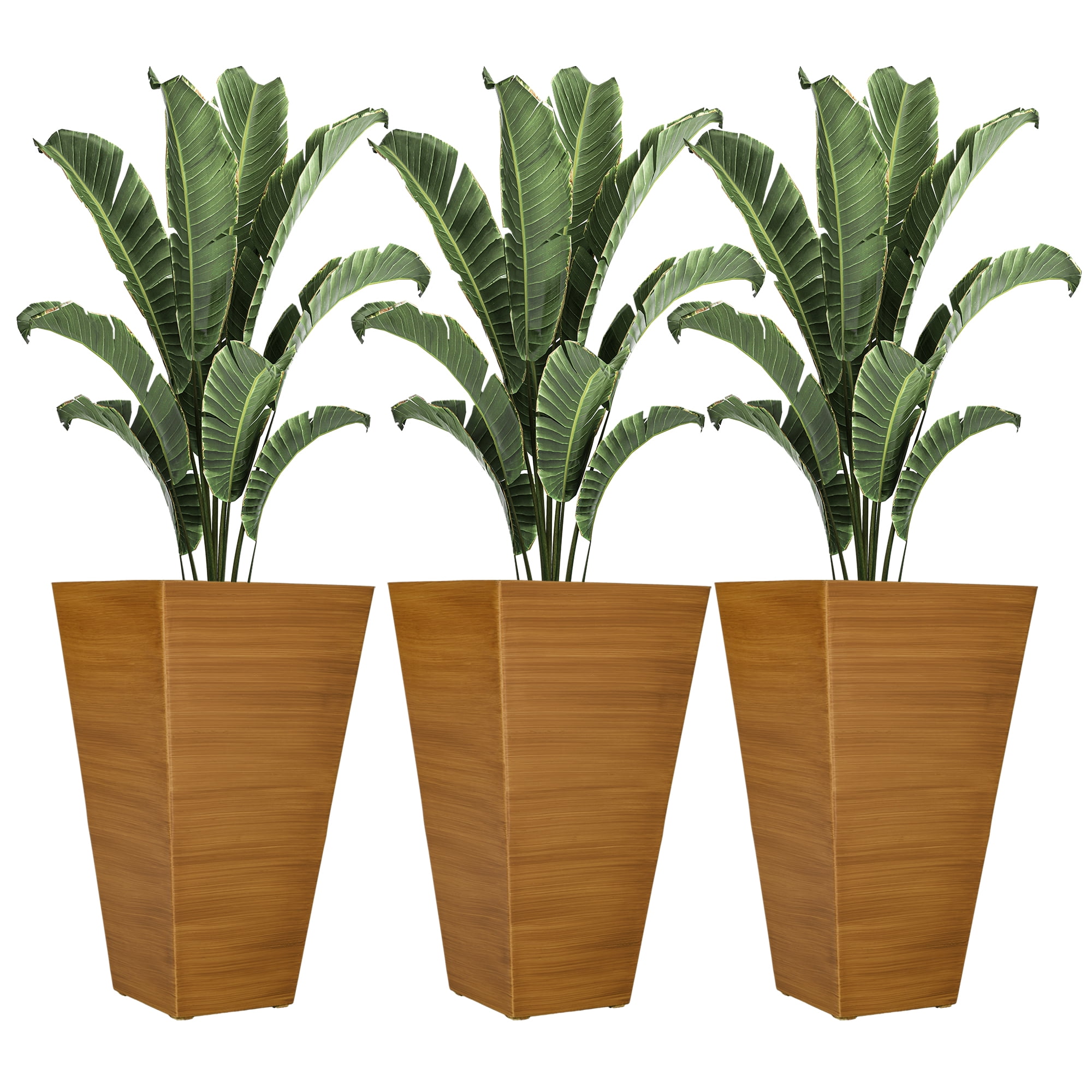 Outsunny Set of 3 Tall Outdoor Planters w/ Drainage Holes Light Brown
