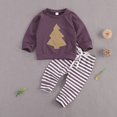thumbnail image 1 of Citgeett-Conjunto de otoño de 0 a 24M para niños y niñas, conjunto de pantalones a rayas con cintura elástica y parte superior del árbol de Navidad de manga larga con cordones, 1 of 3
