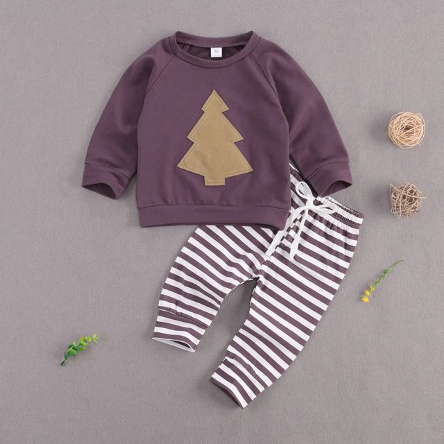 Citgeett-Conjunto de otoño de 0 a 24M para niños y niñas, conjunto de pantalones a rayas con cintura elástica y parte superior del árbol de Navidad de manga larga con cordones