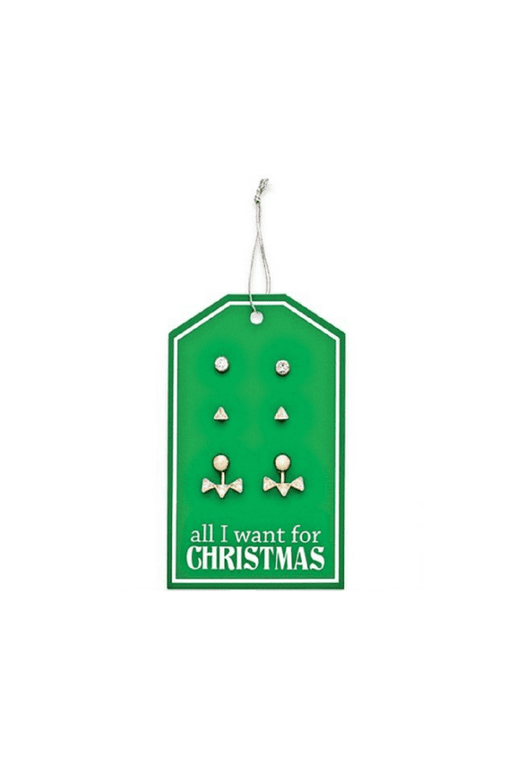 3 Pair of Earrings Set NWT $25 Brilliant Rhinestone Gold Plate Posts Trillion