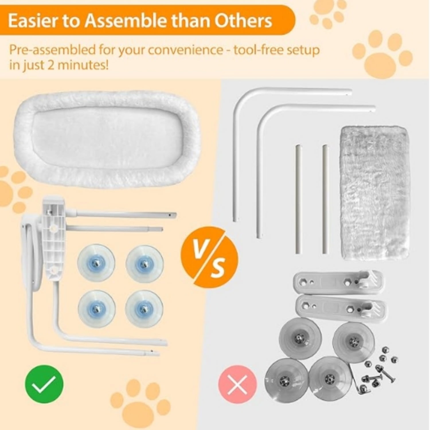 2PC Cat Window Perch Cushion Bed Cat Window Hammock with 4 Updated Suction Cups Easy to Assemble Cat Window Bed for Heavy Large Cats (L 2Pc)