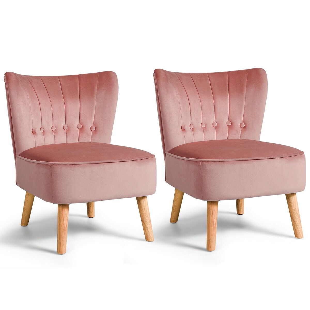 Gymax 2PCS Accent Chair Single Sofa Armless Leisure Chair w/ Wood Legs Pink
