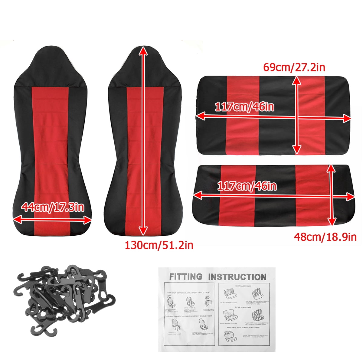 4PCS Universal Car Seat Covers Set Fit for Jeep Wrangler 1976-2018, Cloth Interior Automotive Protector Cushion Cover for Car Truck SUV Front and Rear Seat Cover Protector Set, Red