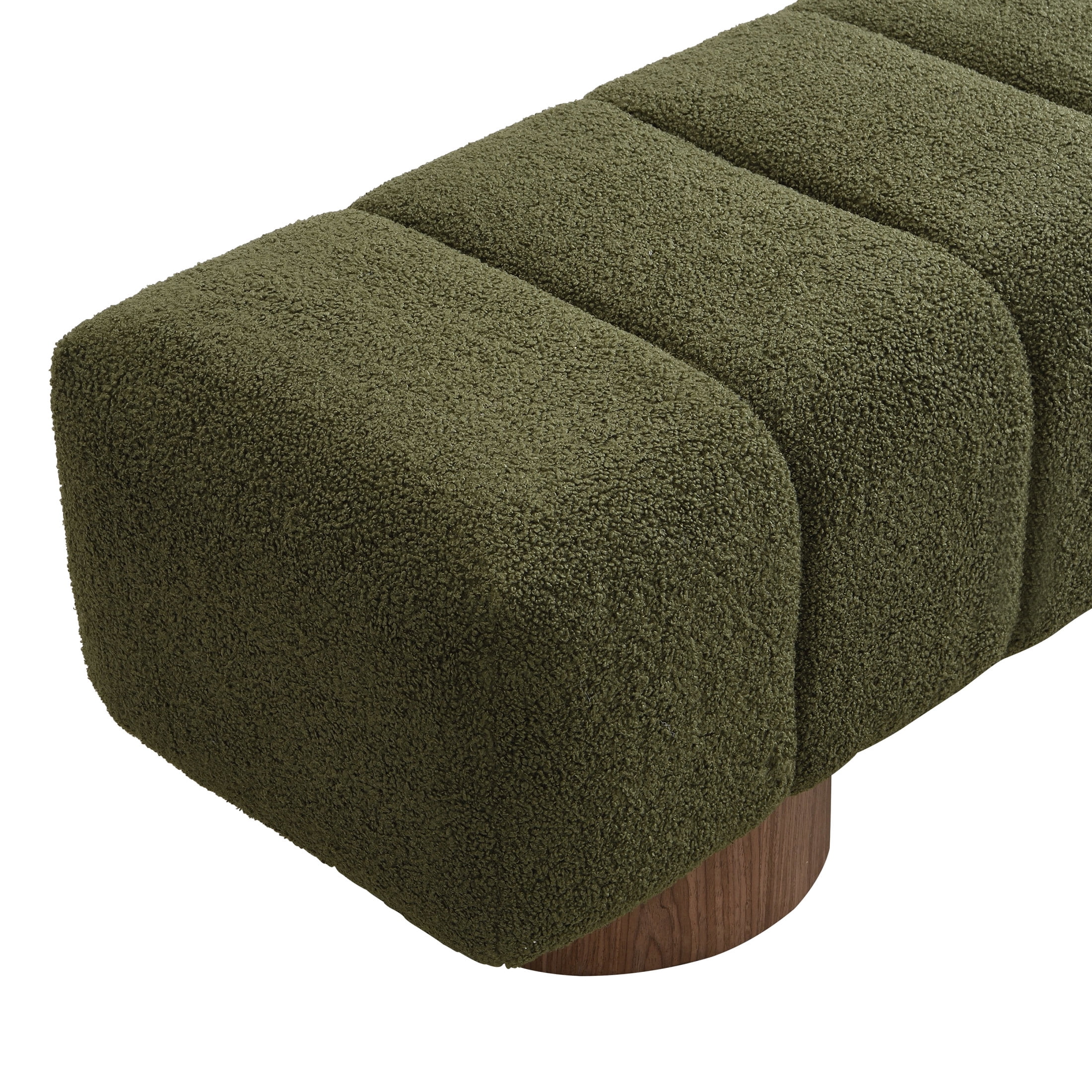 Christopher Knight Home 50" Ottoman Bench with Boucle Upholstery and Wood Legs, Green Fabric